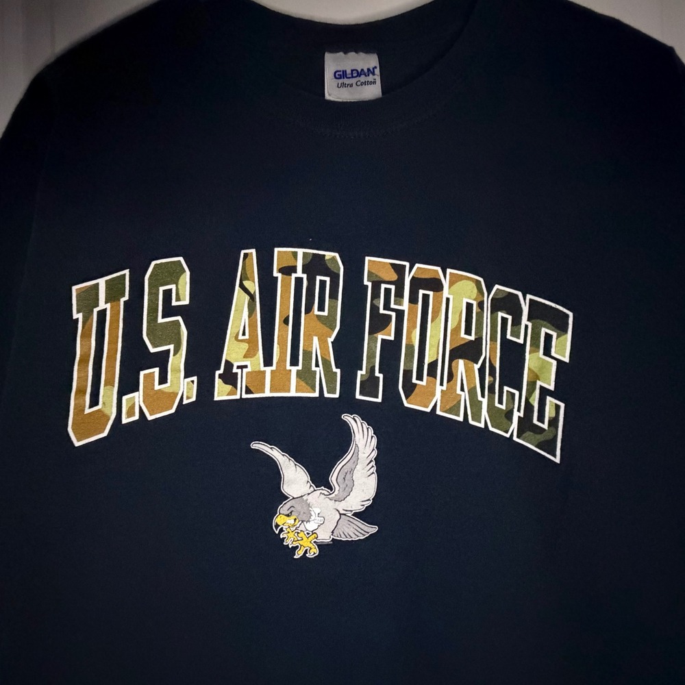 Vintage Y2K Air Force Eagle Camo Graphic Black T-Shirt Sz Mens XL No Flaws